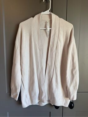 Lululemon Merino Wool Blend Ribbed Long Wrap Cardigan Sweater Cream Size 2